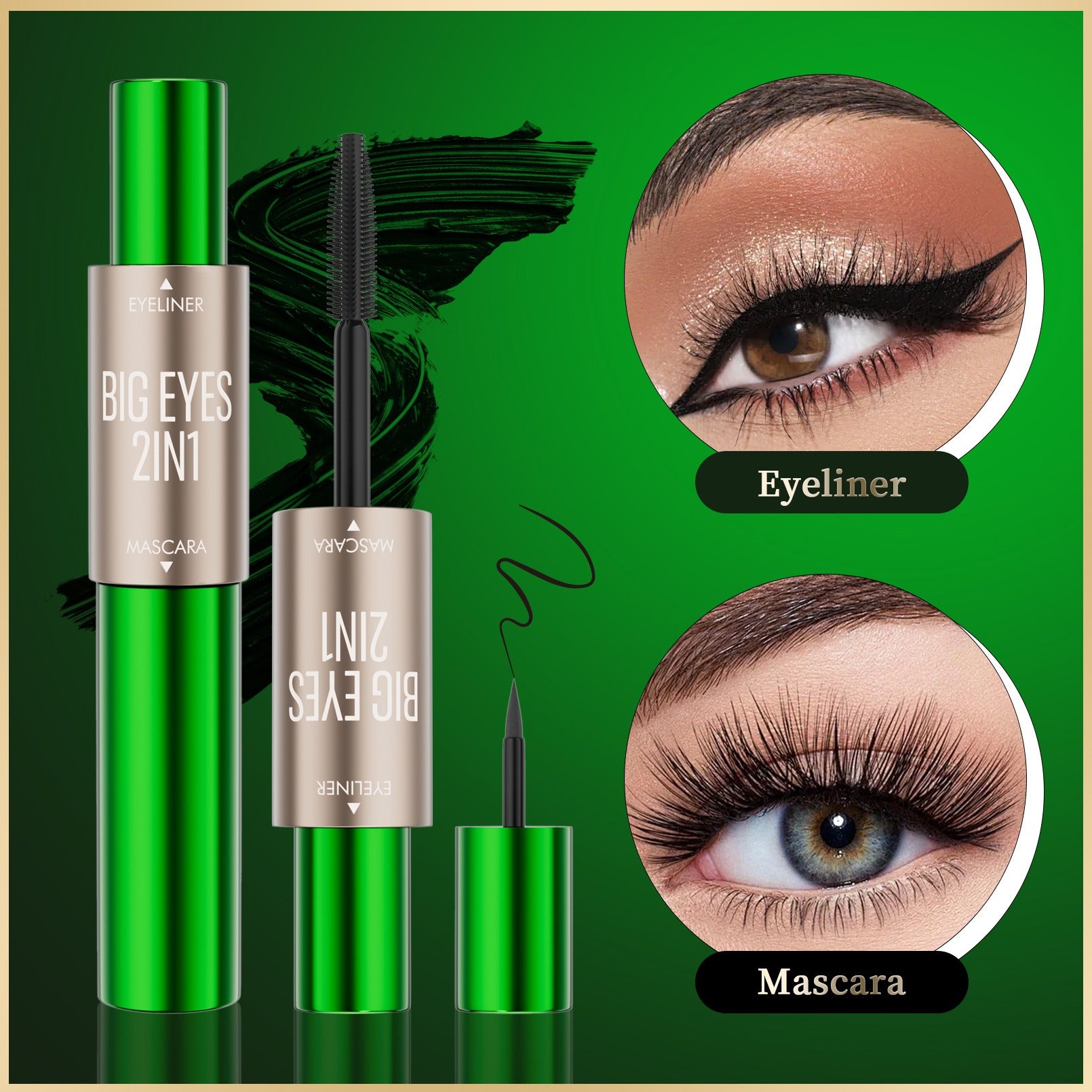 2-in-1 long and thick double-ended mascara, natural and smooth, no smudge cross-border makeup eyeliner eprolo