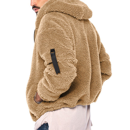 Plush Hooded Men's Fleece Double-sided  Warm Coat