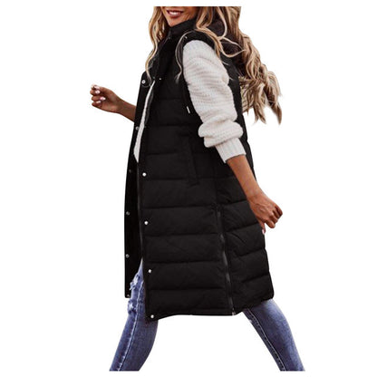 Women's Solid Color Sleeveless Down Jacket Long Winter Coat