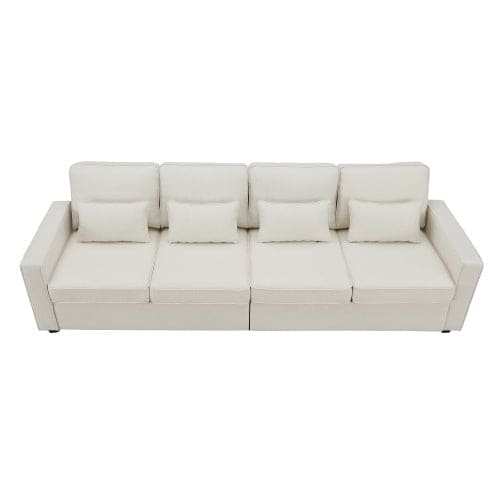 Modern Linen With Armrest Pockets And 4 Pillows,Minimalist Style Couch For Living Room,