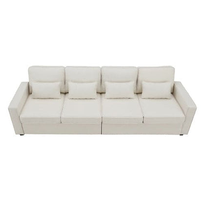 Modern Linen With Armrest Pockets And 4 Pillows,Minimalist Style Couch For Living Room,