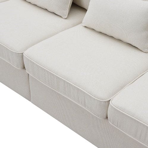 Modern Linen With Armrest Pockets And 4 Pillows,Minimalist Style Couch For Living Room,