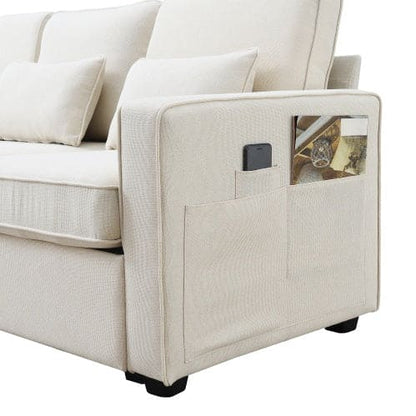 Modern Linen With Armrest Pockets And 4 Pillows,Minimalist Style Couch For Living Room,