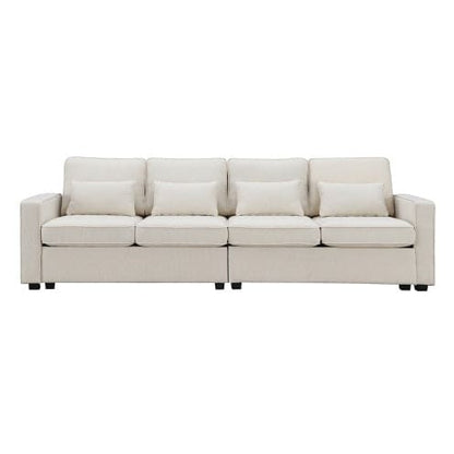 Modern Linen With Armrest Pockets And 4 Pillows,Minimalist Style Couch For Living Room,