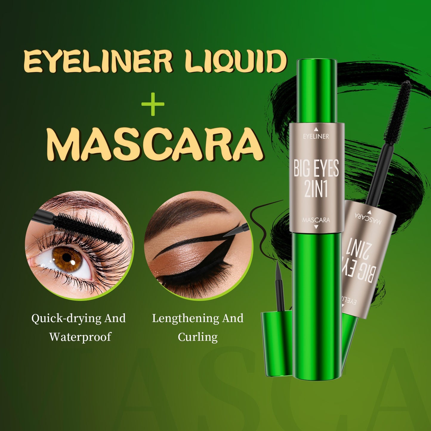 2-in-1 long and thick double-ended mascara, natural and smooth, no smudge cross-border makeup eyeliner eprolo