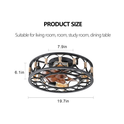 Cage Ceiling Low-profile Built-in Modern Ceiling Fan, 6 Speed Reversible Blades,