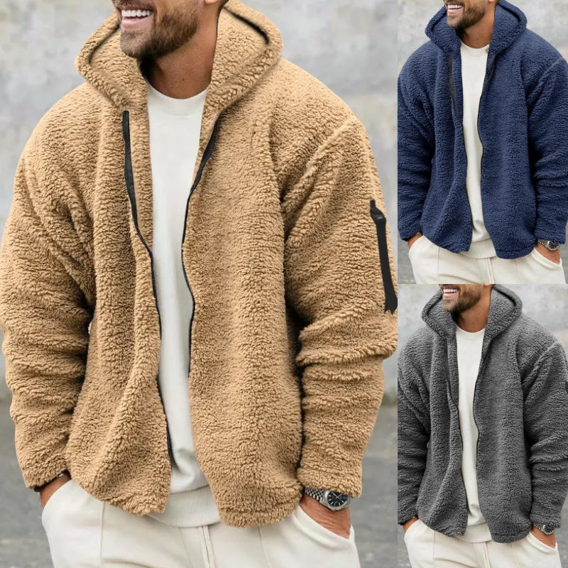 Plush Hooded Men's Fleece Double-sided  Warm Coat