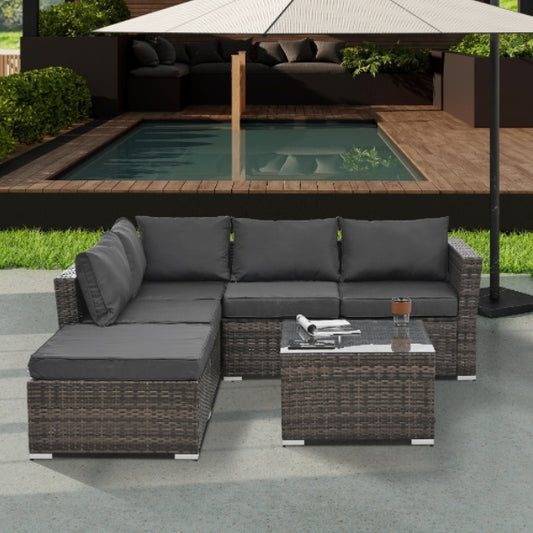 Patio Furniture, Outdoor Furniture, Seasonal PE Wicker Furniture, 4 Set Wicker Furniture With Tempered Glass Coffee Table C.j Dropshipping