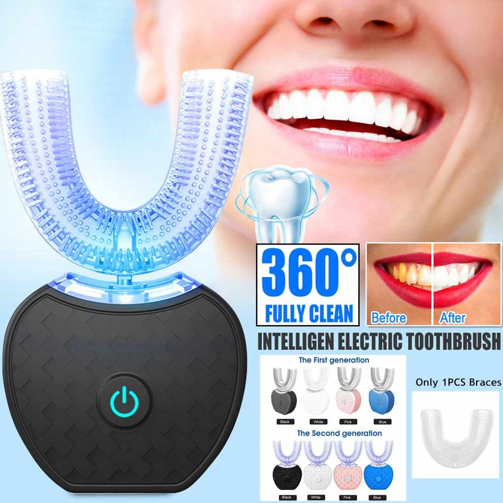 360 Degrees Intelligent Automatic Electric  Toothbrush Waterproof U Type Tooth Brush Whitening Blue Light USB Charging - GimmeWarehouse