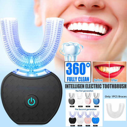 360 Degrees Intelligent Automatic Electric  Toothbrush Waterproof U Type Tooth Brush Whitening Blue Light USB Charging - GimmeWarehouse