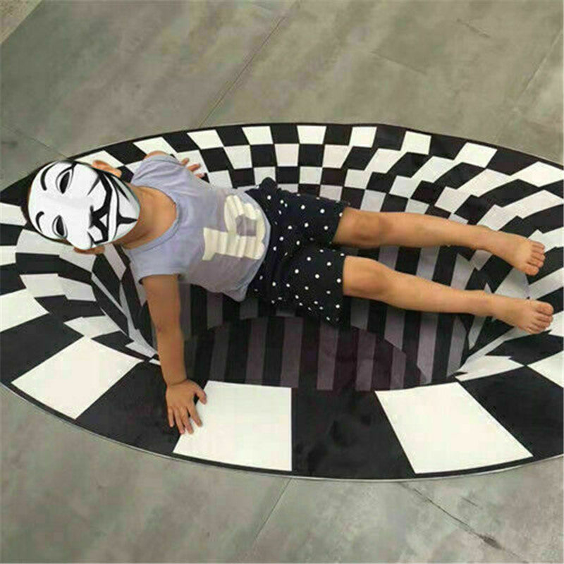 3D Vortex Carpet Black White Grid Bottomless Hole Illusion Rug Living Room Bedroom Anti-Slip Floor Mats Home Fashion Carpet Rugs - GimmeWarehouse