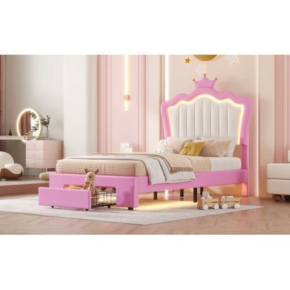 Twin Size Upholstered Bed Frame With LED Lights - Modern Princess Bed - DreamFurniture