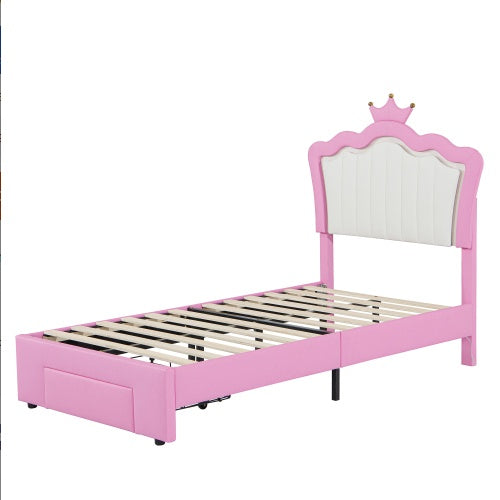 Twin Size Upholstered Bed Frame With LED Lights - Modern Princess Bed - DreamFurniture