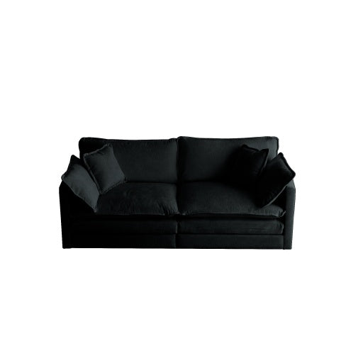 Modern Fabric Loveseat Sofa Couch For Living Room, Upholstered Large Size Deep Seat 2-Seat Sofa With 4 Pillows ,Black Chenille