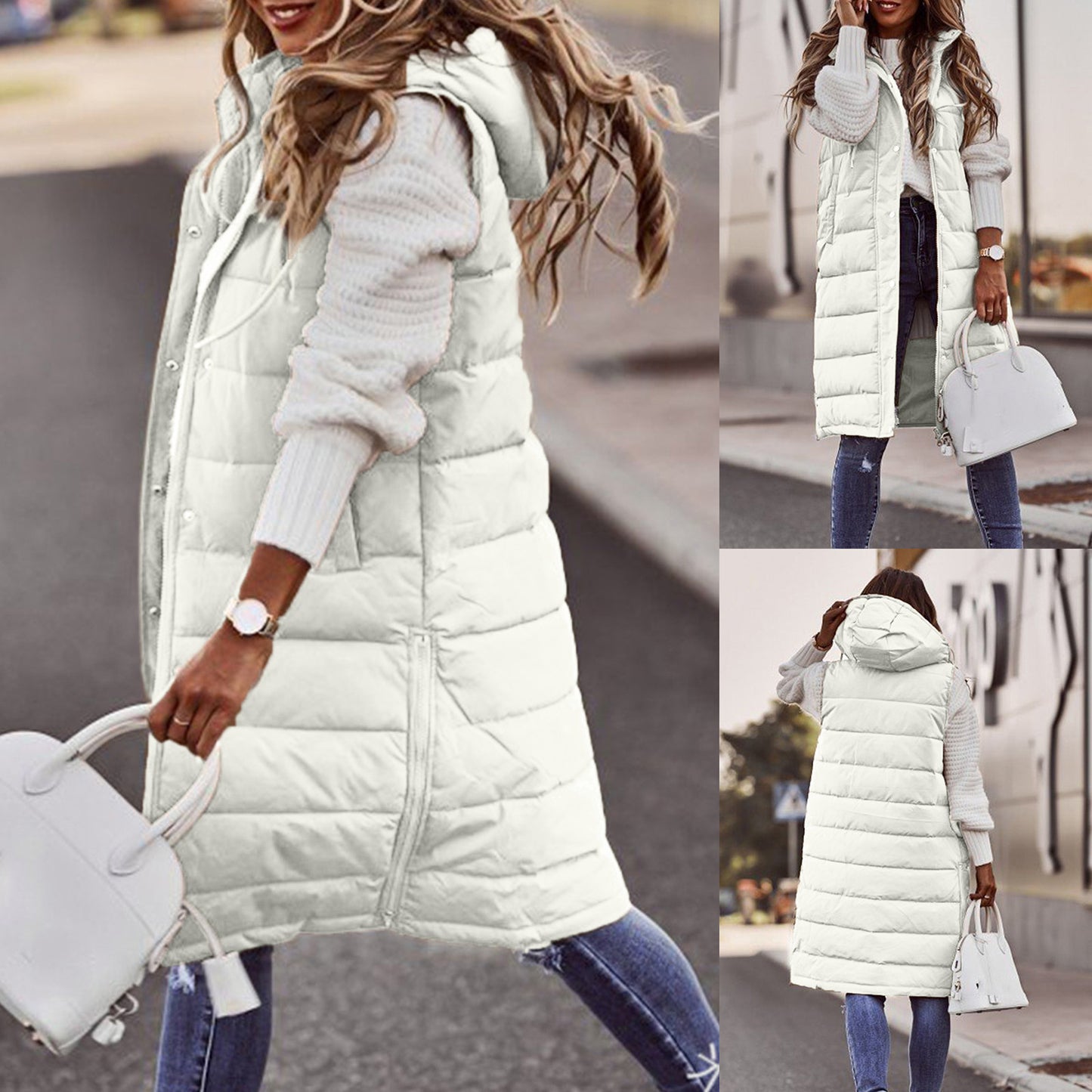 Women's Solid Color Sleeveless Down Jacket Long Winter Coat