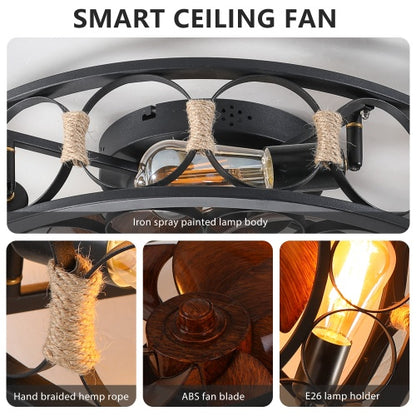 Cage Ceiling Low-profile Built-in Modern Ceiling Fan, 6 Speed Reversible Blades,