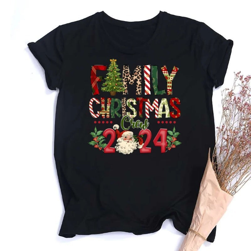 Merry Chrismas New Year Santa Round Neck Short Sleeve Women's T-shirt