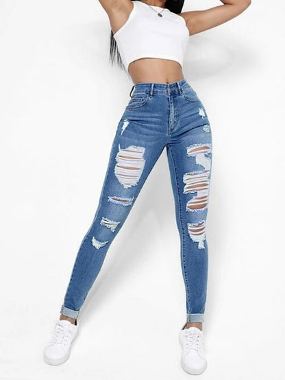 Skinny Jeans Women's High Waist Slim Fit Slimming Holes Skinny Pants C.j Dropshipping