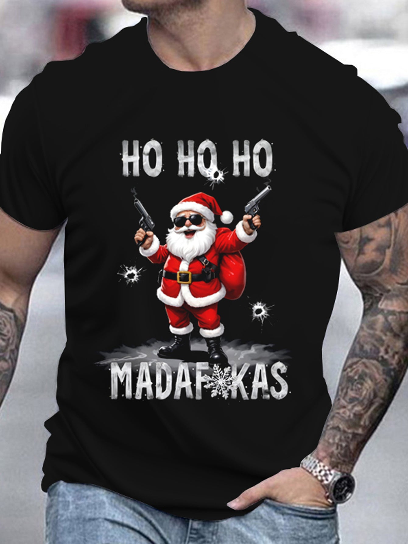 Men's Cool Santa Claus 3D Printed T-shirt - Breathable And Moisture Absorbing Casual Summer Round Neck Short Sleeve Top