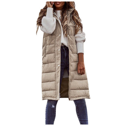 Women's Solid Color Sleeveless Down Jacket Long Winter Coat