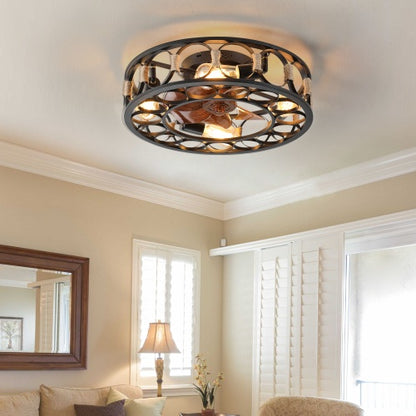 Cage Ceiling Low-profile Built-in Modern Ceiling Fan, 6 Speed Reversible Blades,