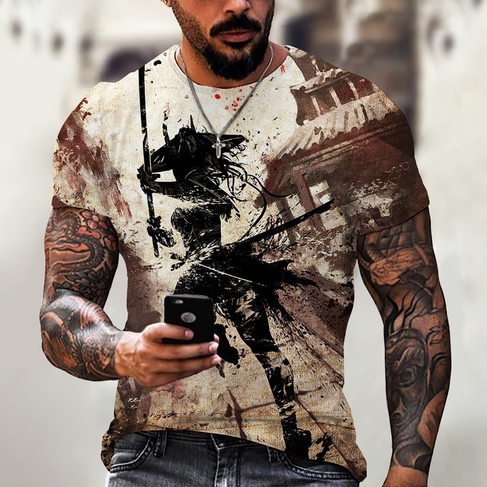 Men's Summer Trendy Ninja Printed Top Casual Short Sleeve C.j Dropshipping