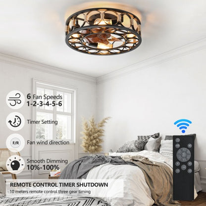 Cage Ceiling Low-profile Built-in Modern Ceiling Fan, 6 Speed Reversible Blades,