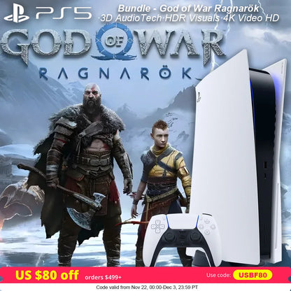 Sony PS5, PlayStation 5 Console Digital Edition God of War Ragnarök Bundle, Games Download Included Ultra High Speed PS 5