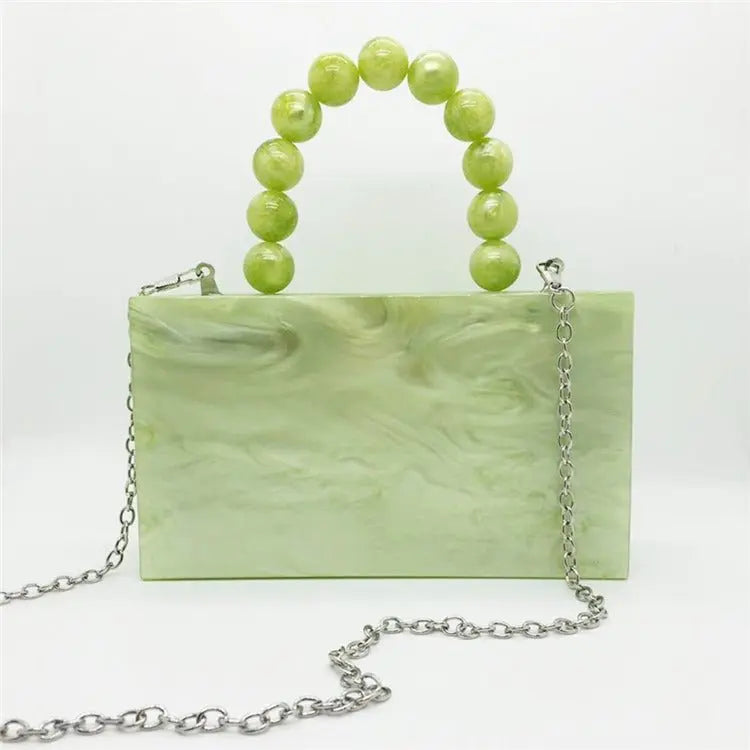 Apple Green Beaded Handle Small Square Bag - GimmeWarehouse