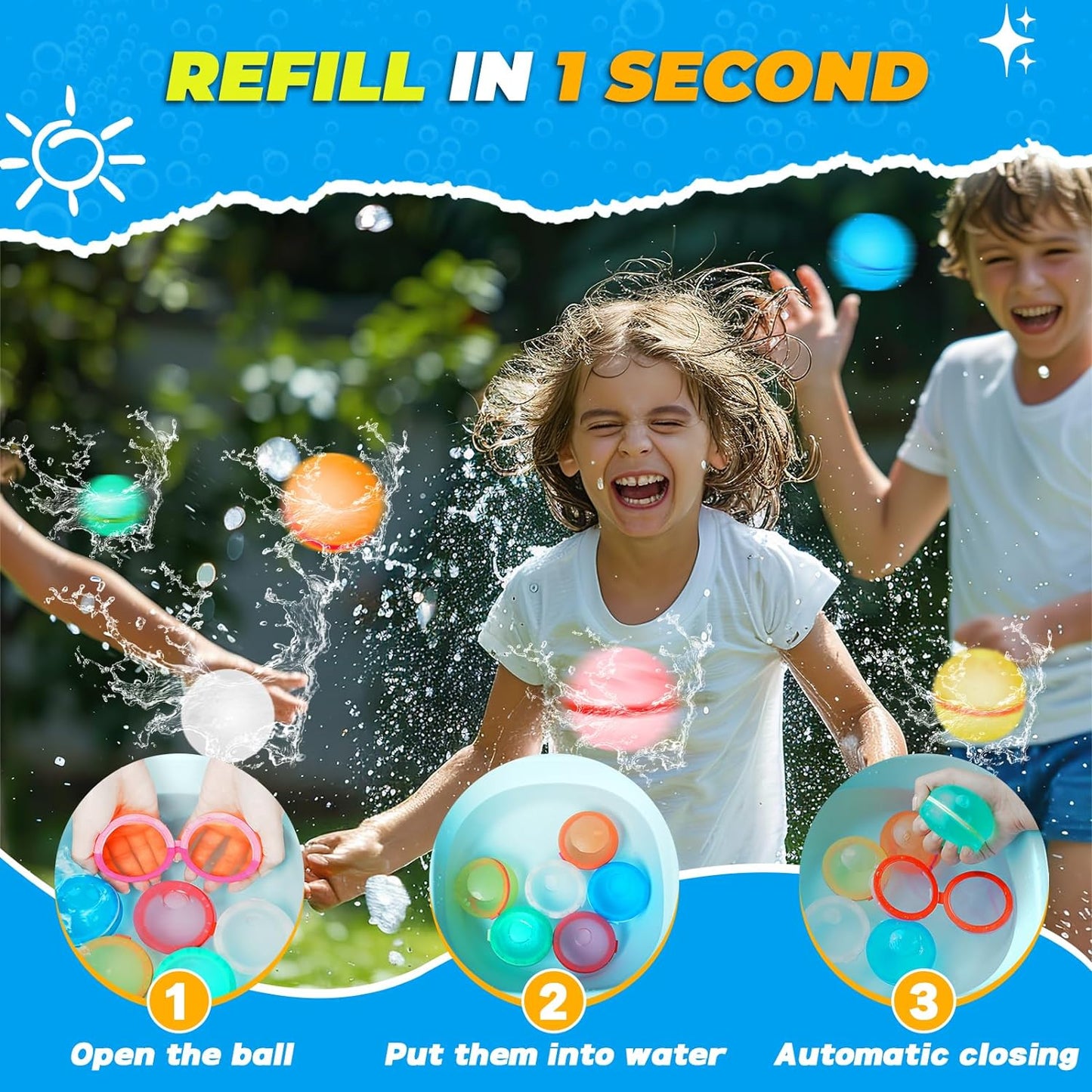 12 PCS Reusable Water Balloons, Refillable Magnetic Water Balls for Outdoor Games, Self Sealing Water Splash Bomb Quick Fill for eprolo