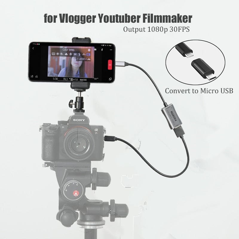 BFOLLOW Android Phone Tablet as Camera Monitor Camcorder HDMI Adapter for Vlog Youtuber Filmmaker DSLR Video Capture Card - GimmeWarehouse