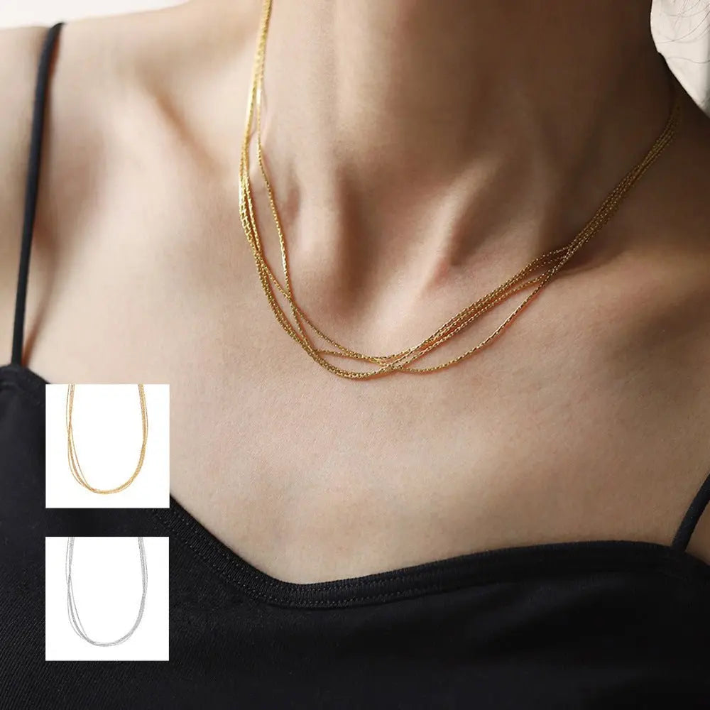 British Retro Multi-Layer Twin Minority Clavicle Titanium Steel 18K Gold - GimmeWarehouse