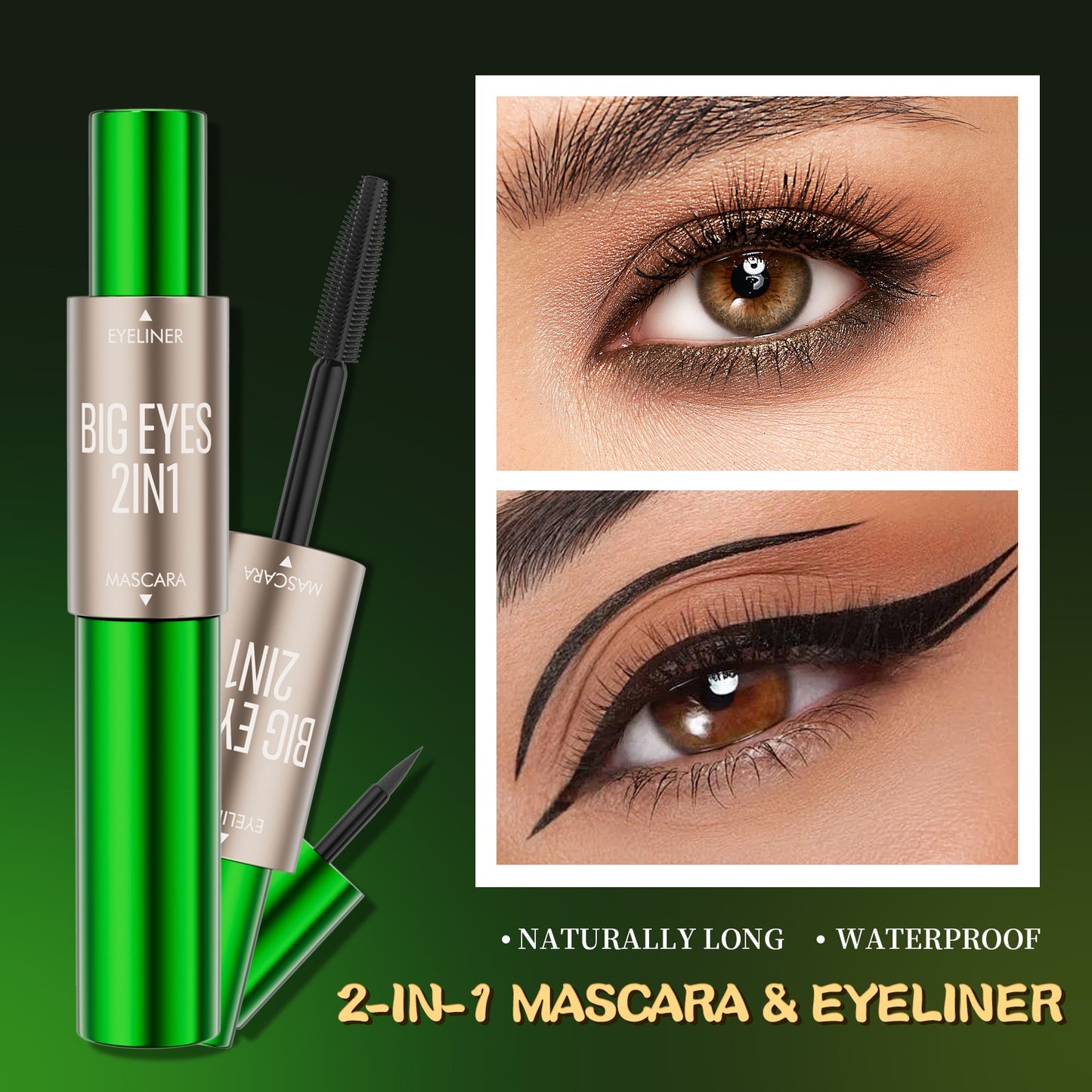 2-in-1 long and thick double-ended mascara, natural and smooth, no smudge cross-border makeup eyeliner eprolo