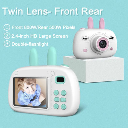 New Children's Camera Rabbit Ears Cartoon Mini Small SLR HD Screen Dual Lens Digital Camera Gift For Children Gimme that