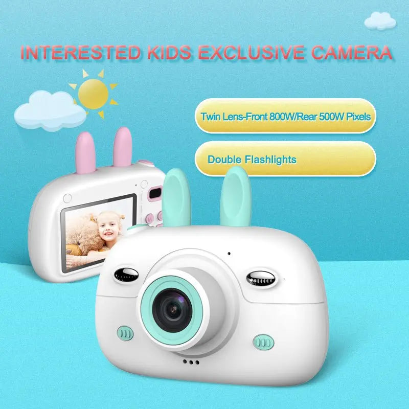 New Children's Camera Rabbit Ears Cartoon Mini Small SLR HD Screen Dual Lens Digital Camera Gift For Children Gimme that