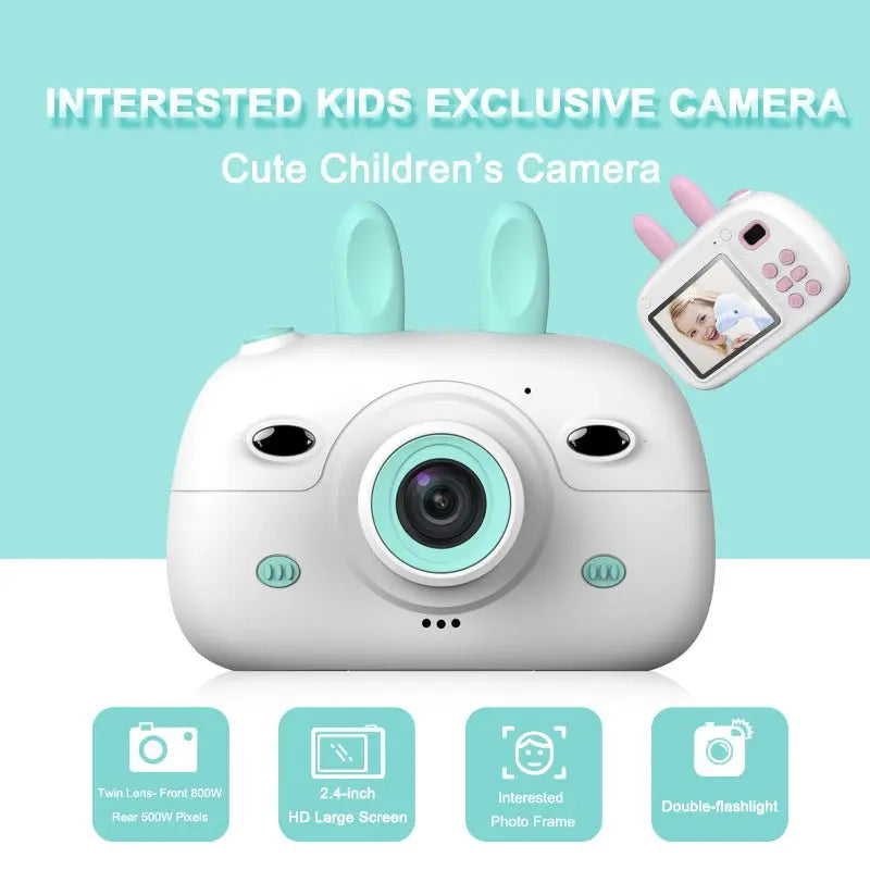 New Children's Camera Rabbit Ears Cartoon Mini Small SLR HD Screen Dual Lens Digital Camera Gift For Children Gimme that