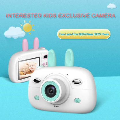 New Children's Camera Rabbit Ears Cartoon Mini Small SLR HD Screen Dual Lens Digital Camera Gift For Children Gimme that