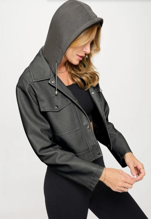 Coalition LA Snap Down Cropped Hooded Jacket - GimmeWarehouse