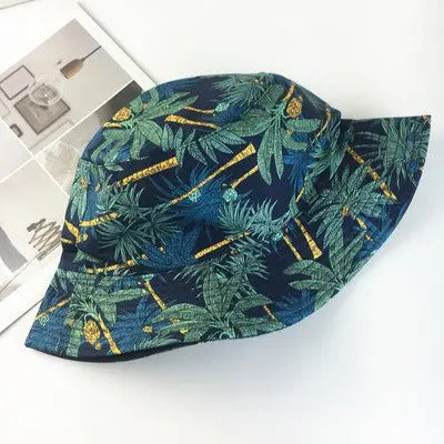 Spring and Summer Coconut Print Reversible Fisherman Hat Women's Korean-Style Trendy Japanese Sun Hat Travel Sun-Shade Sun Protection Hat Trendy Gimme that