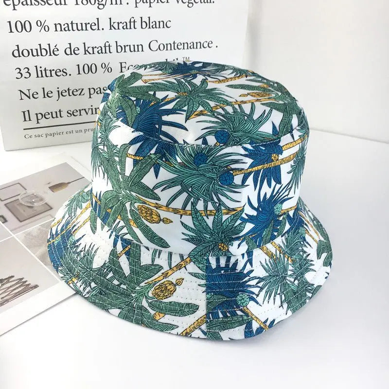 Spring and Summer Coconut Print Reversible Fisherman Hat Women's Korean-Style Trendy Japanese Sun Hat Travel Sun-Shade Sun Protection Hat Trendy Gimme that