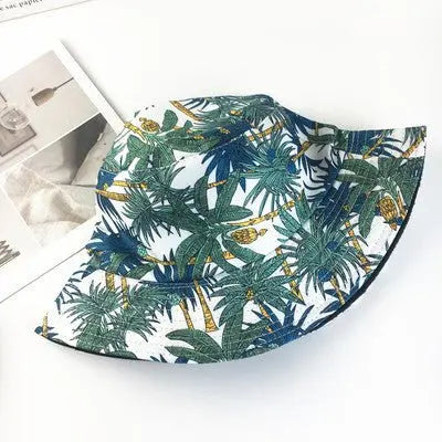 Spring and Summer Coconut Print Reversible Fisherman Hat Women's Korean-Style Trendy Japanese Sun Hat Travel Sun-Shade Sun Protection Hat Trendy Gimme that