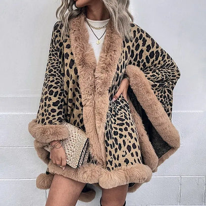 Collar Cape Leopard Cardigan Sweater Women - GimmeWarehouse