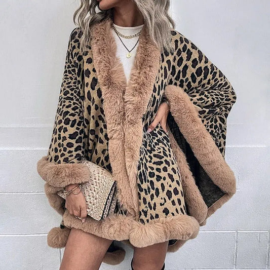 Collar Cape Leopard Cardigan Sweater Women - GimmeWarehouse