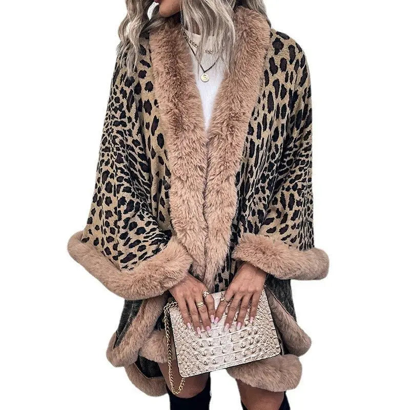 Collar Cape Leopard Cardigan Sweater Women - GimmeWarehouse