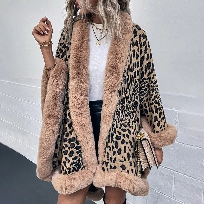 Collar Cape Leopard Cardigan Sweater Women - GimmeWarehouse