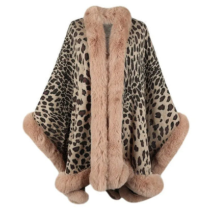 Collar Cape Leopard Cardigan Sweater Women - GimmeWarehouse