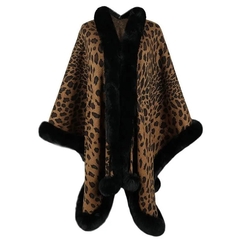 Collar Cape Leopard Cardigan Sweater Women - GimmeWarehouse