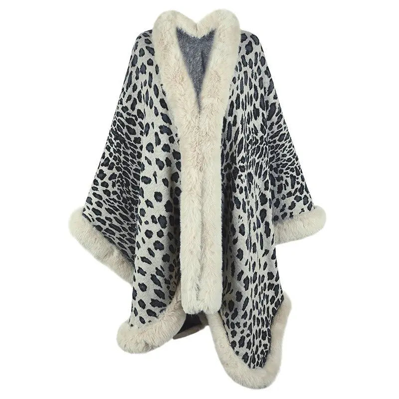 Collar Cape Leopard Cardigan Sweater Women - GimmeWarehouse