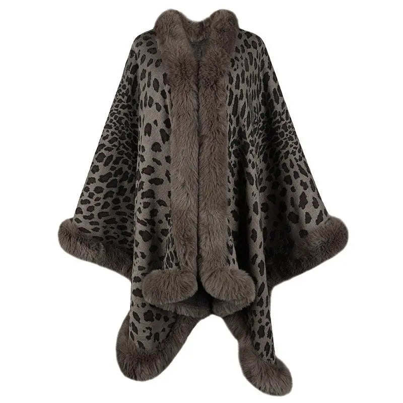 Collar Cape Leopard Cardigan Sweater Women - GimmeWarehouse