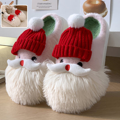 Cute Christmas Santa Claus Home Slippers Winter Warm Indoor Non-slip Floor Plush Shoes For Women - GimmeWarehouse